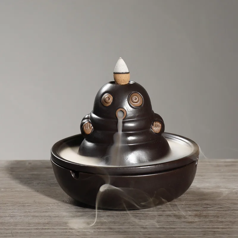 

Lovely Kongfu Baby Ceramic Backflow Incense Holder with Ash Tray Base Aromatherapy Back Flow Incense Burner Plus 20 Mixed Cones