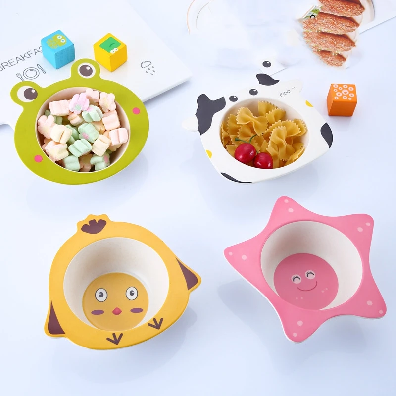 

Solid Feeding Baby Food ECO Bamboo Tableware Non-slip Dinnerware for Feeding Baby Dishes Cartoon Children Kids Bamboo Plate
