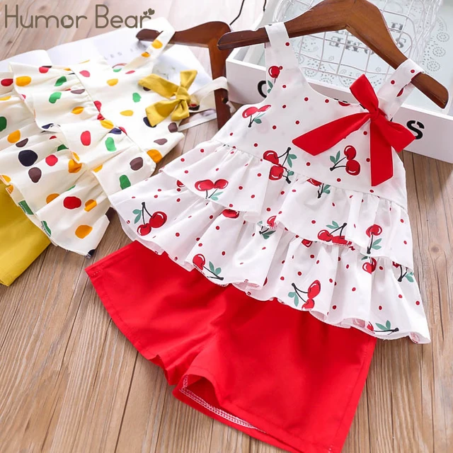 Humor Bear Baby Girls Clothes Suit 2019 Brand NEW Summer Toddler Girl Clothes Dot Bow Vest T-shirt Tops+Shorts Pants 2Pcs Set 2