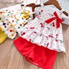 Humor Bear Baby Girls Clothes Suit 2022 Brand NEW Summer Toddler Girl Clothes Dot Bow Vest T-shirt Tops+Shorts Pants 2Pcs Set ► Photo 2/6