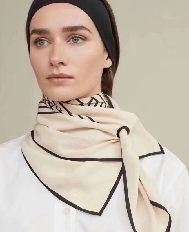 Осень женский простой и Классический Полосатый шелковый шарф