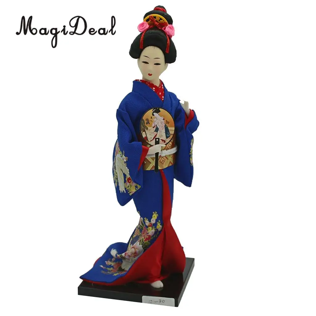 12inch Japanese Kimono Geisha Dolls Kokeshi Crafts Decoration Dark Blue Clothes