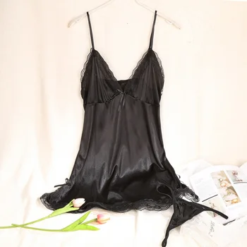 

Women Silk Lace Nightgowns V-Neck Spaghetti Straps Nightdress Sleepwear