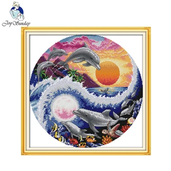 

Joy sunday animal style Sun moon and dolphins modern christian cross stitch pattern kits craft gift for beginners