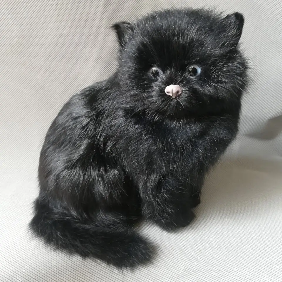 Настоящая жизнь игрушка Черная Сидящая кошка полиэтилен и меха около 18x15 см котенок модель игрушка для декорирования квартиры подарок d0557