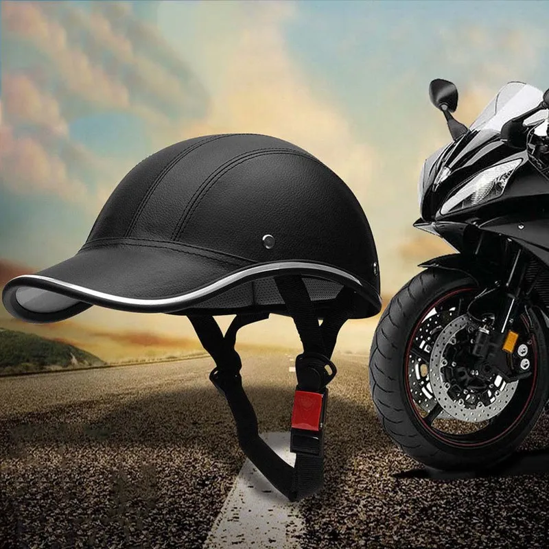 

1Pc PU Leather Motorcycle Open Half face Helmets Bicycle Scooter Helmet Baseball Cap Protective Helmets