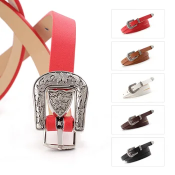 

Red Purple Black Pink Colorful Women Dress Belts With Metal Buckle Female Narrow Faux Pu Leather Waist Belt Waistband Cute Strap