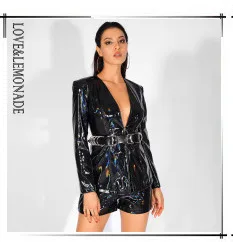 Love& Lemonade нагрудный карман украшение прямой синий искусственная кожа Bodycon куртка LM81466Jacket