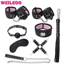 8 pcs leather bondage set fetish handcuffs bdsm collar whip slave adult game bdsm bondage restraint