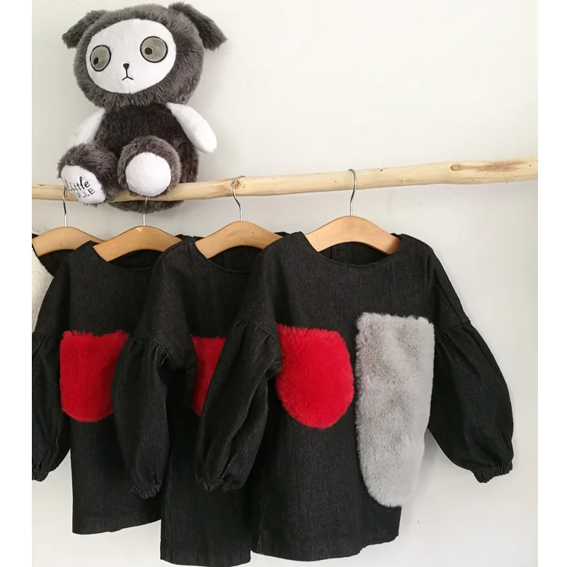 

ankrt 2018 spring INS bursting girl children's clothing, hair lantern sleeves denim dress, cowboy dresses and Baby jean