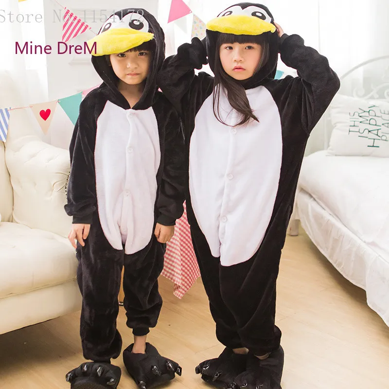 

Anime Cute penguin jumpsuit Cosplay penguin Onesie Kigurumi Kids Flannel Animals Pajamas Anime Cartoon Costumes kids Sleepwear