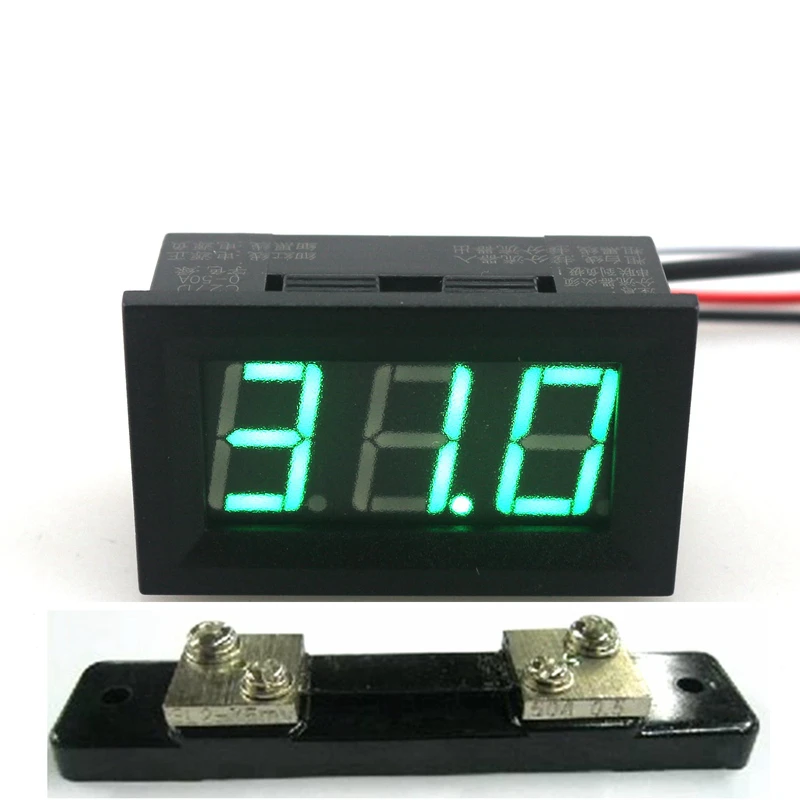 

DC 0-50A Mini Digital Ammeter with Green LED Display Current Panel Meter Power Supply DC4.5-28V