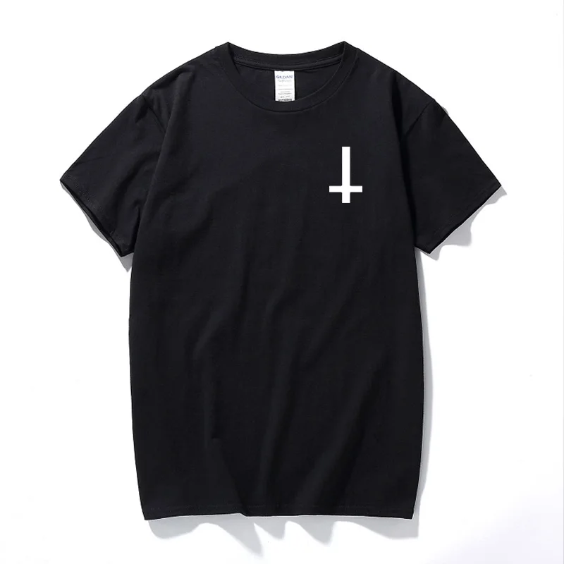 Новая мода сатана Перевернутый крест забавная футболка хлопок короткий рукав Футболка поклонение сатана футболка размера плюс для мужчин