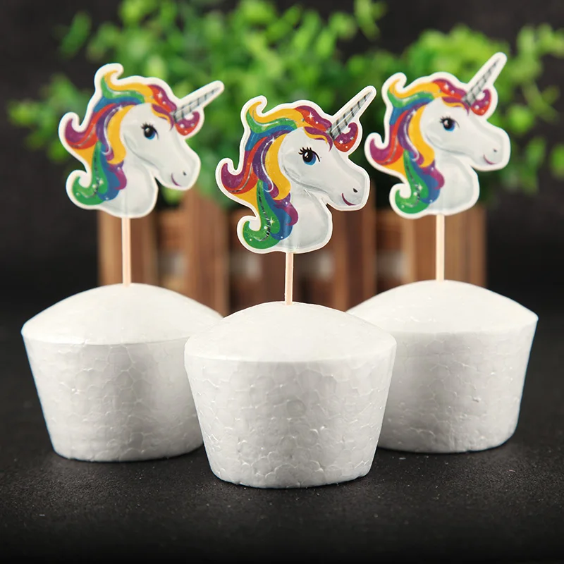 

24Pcs Unicorn Horse Rainbow Cake Cupcake Toppers Kids Birthday Party Decoration Baby Shower Unicorn Party Supplies