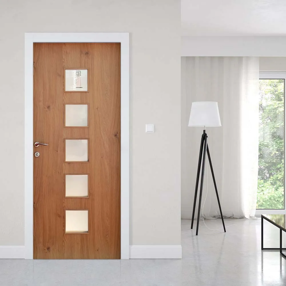

Creative 3D Door Sticker Wooden With Glass Gate DIY Home Decor Decals Wallpaper Waterproof Mural For Bedroom Door Renovation