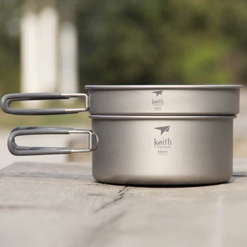 

Keith Titanium Pot Frying Pan Set Portable Outdoor Camping Hiking Cooking Set Cookware Travel Tableware 950ml + 600ml Ti6016