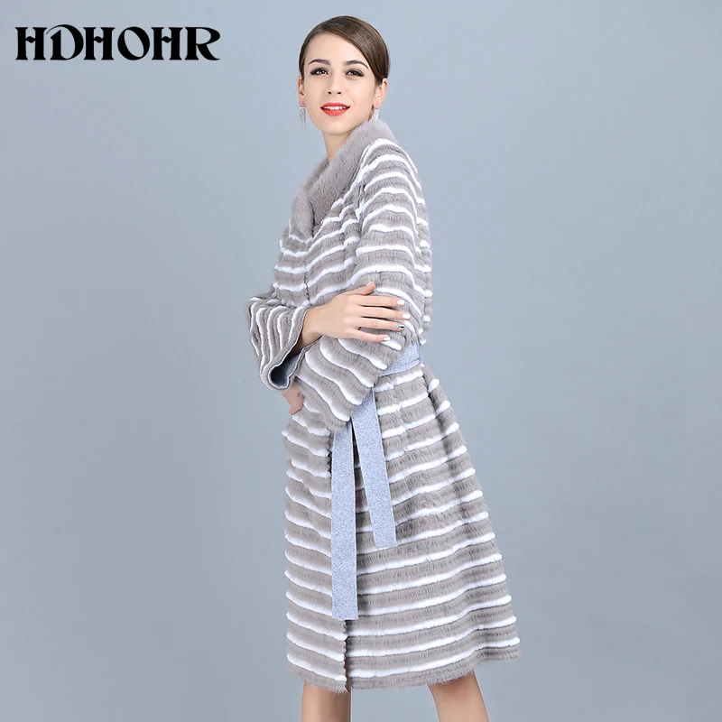 

HDHOHR 2019 New Real Mink Fur Coats Women Casual Long Warm Natural Mink Jackets Noble With Belt Kintted Fur Jackets For Female