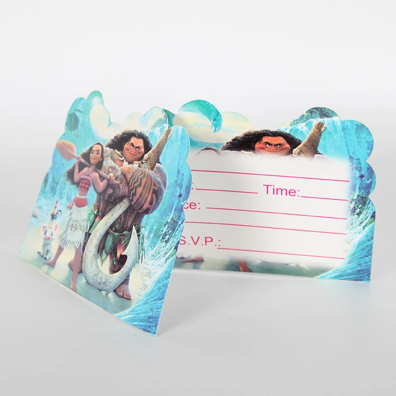 

10pcs/lot Moana Theme Party Invitation Cards Happy Birthday Party Decoration Baby Shower Supplies Favors