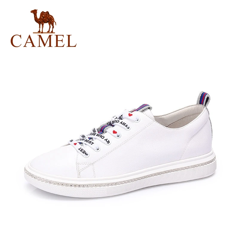 

CAMEL Women New Simple Casual Fashion Genuine Leather White Shoes Woman Sneakers Low Heel Fashion Letter Lace Student Shose