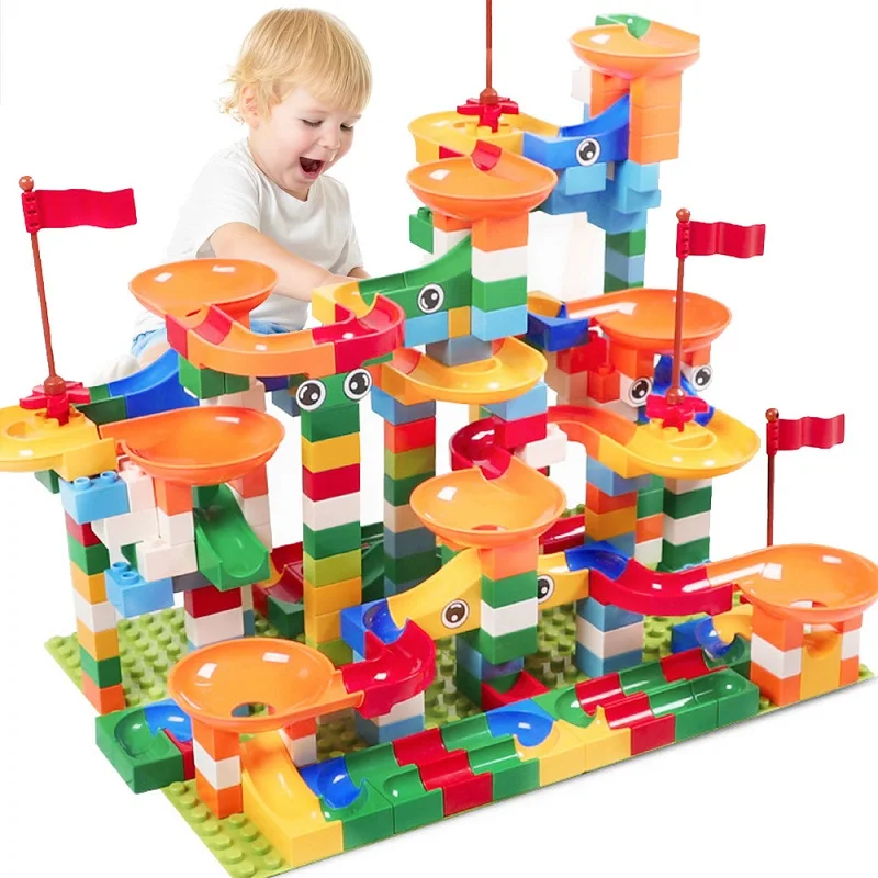 

74-222Pcs Duploe Block Marble Race Run Maze Ball Track Building Blocks Plastic Funnel Slide Compatible Legoings Big Size Bricks