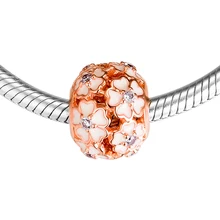 Fit Pandora Браслеты цветок бусины с покрытием из розового золота 925 пробы серебряные ювелирные изделия, подвески-талисманы