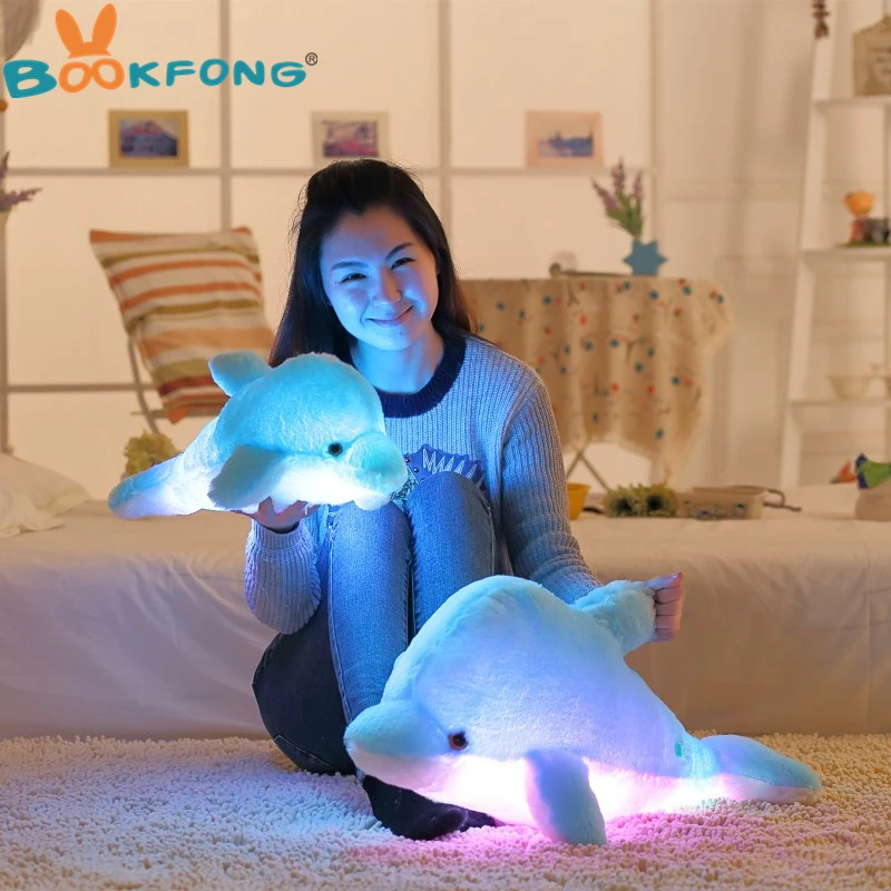 BOOKFONG 45 см Красочный Светодиодный светильник подушки милые чучело дельфина плюшевые игрушки куклы для девочек подарок на день рождения