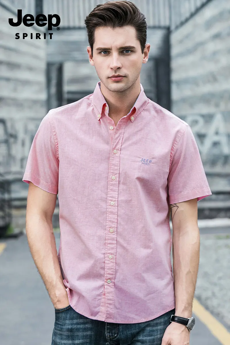 Brand JEEP Men Brand Shirts 2019 Summer Dress Cotton Short Sleeve Shirts Straight Casual Fashion Shirts M~4XL Business Shirts (18)