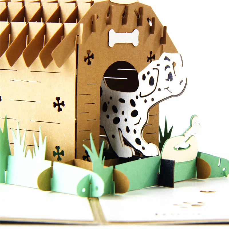  3D Laser Cut Handmade Carving Cute Dog Cage House Dinasour Paper Invitation Greeting Cards PostCard - 32791880423