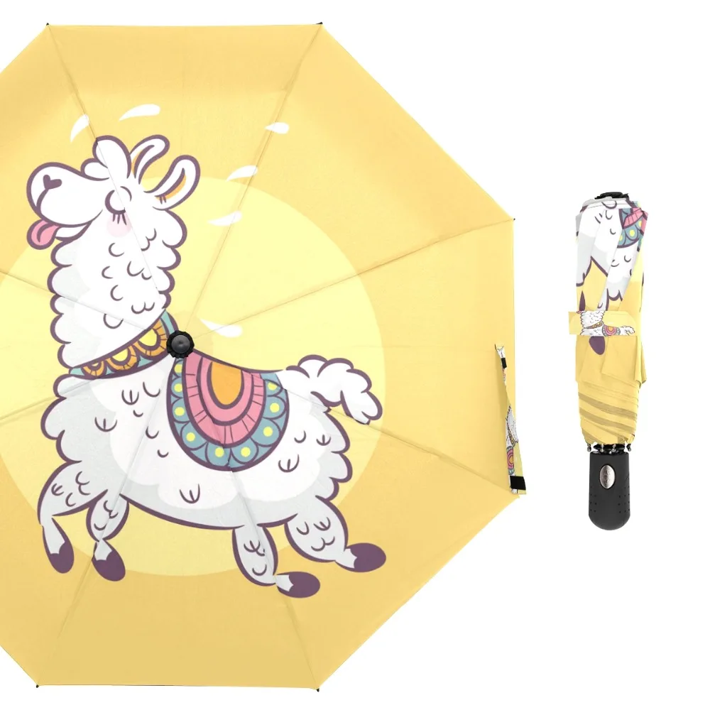 

Susino Yellow Cute Sheep Windproof Umbrellas Fully-automatic Open Metal Pongee Compact Auto Open Close Three-folding Umbrella