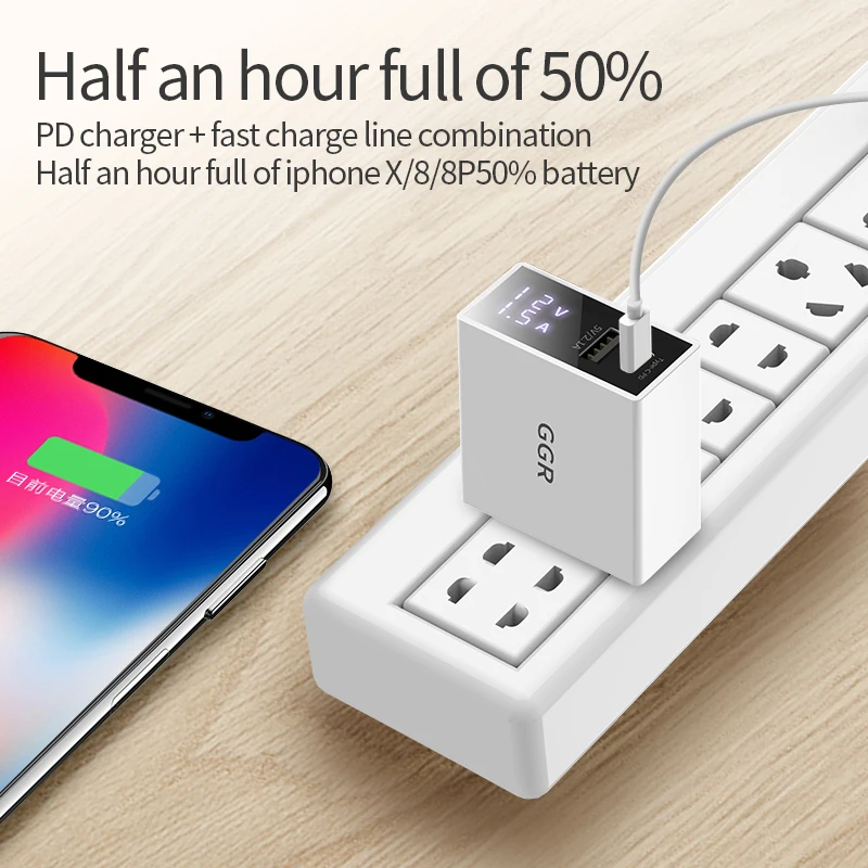 

GGR 32W Type C PD Fast Charging USB Charger For iPhone X 8 Plug Adapter 5V/3A Travel USB PD Charger For Samsung Xiaomi