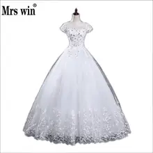 Стиль, круглый вырез, короткий рукав, белый кристалл, украшение, кружево, материал, свадебное платье, на заказ, C005