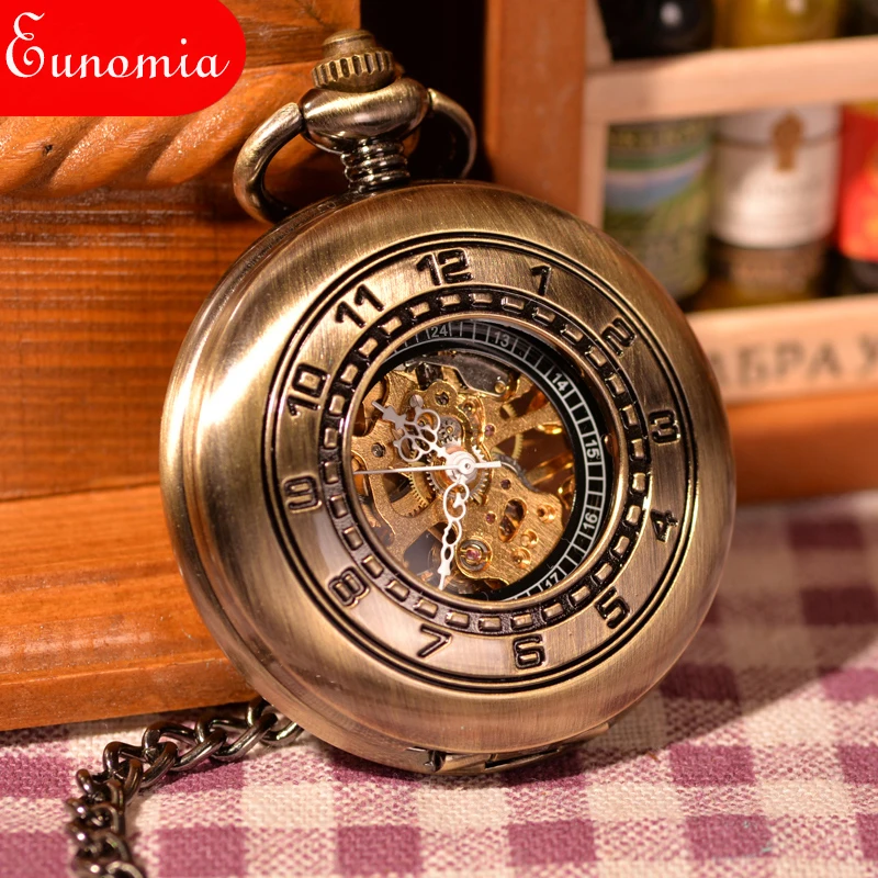 Bronze Vintage Key Chain Antique Mechanical Pocket Watch PW115