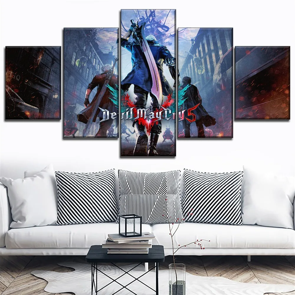 

Canvas Paintings Wall Art Pictures Home Decor 5 Pieces Games Devil May Cry 5 HD Printed Type Modular Poster Frame Or Frameless