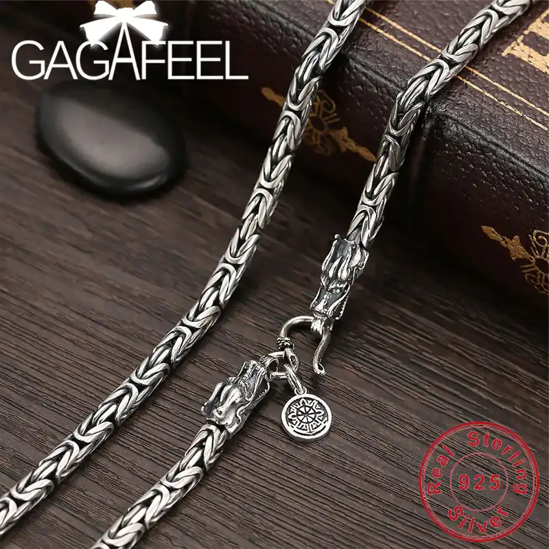 Gagafeel Vintage 925 Sterling Silver Chain Man Necklace Dragon 925 Sterling Silver Chain Man Necklace