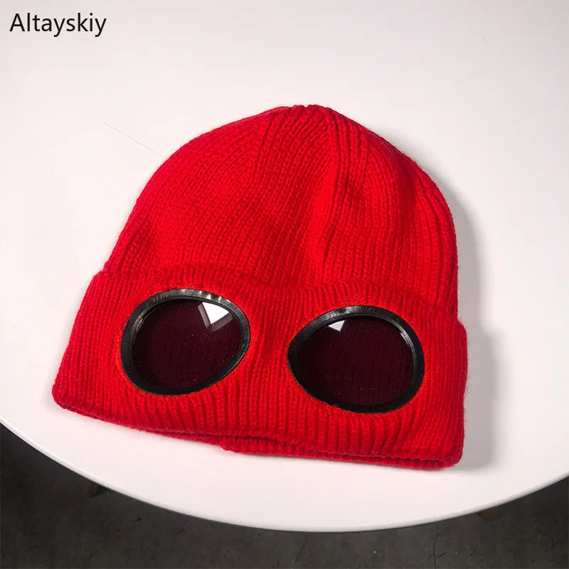 

Beanies Women Winter Plus Velvet Thicker Sunglasses Knitted Solid Womens Hat Simple Korean Style Outdoor Hip Hop Chic Trendy New