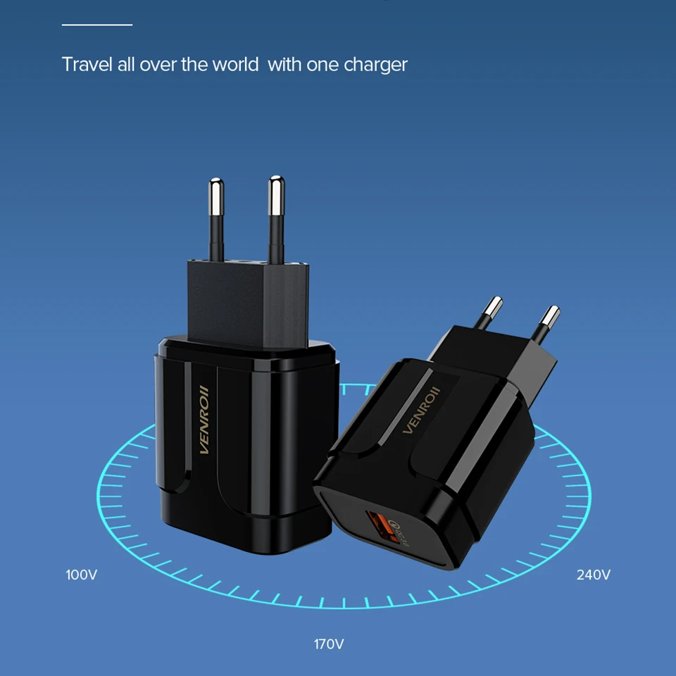 Универсальная Быстрая зарядка Venroii 18 Вт USB 3 0 для iPhone X 8 ЕС США штекер мобильный