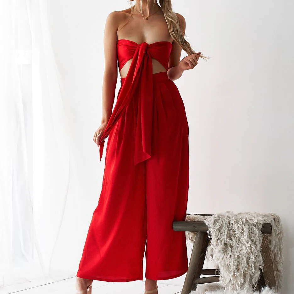 

2 Piece Set Women Summer Sexy Crop Top 3 Style Wear Loose Pants Bandage Suits Wide Leg Pants 2 Piece Outfits for Women