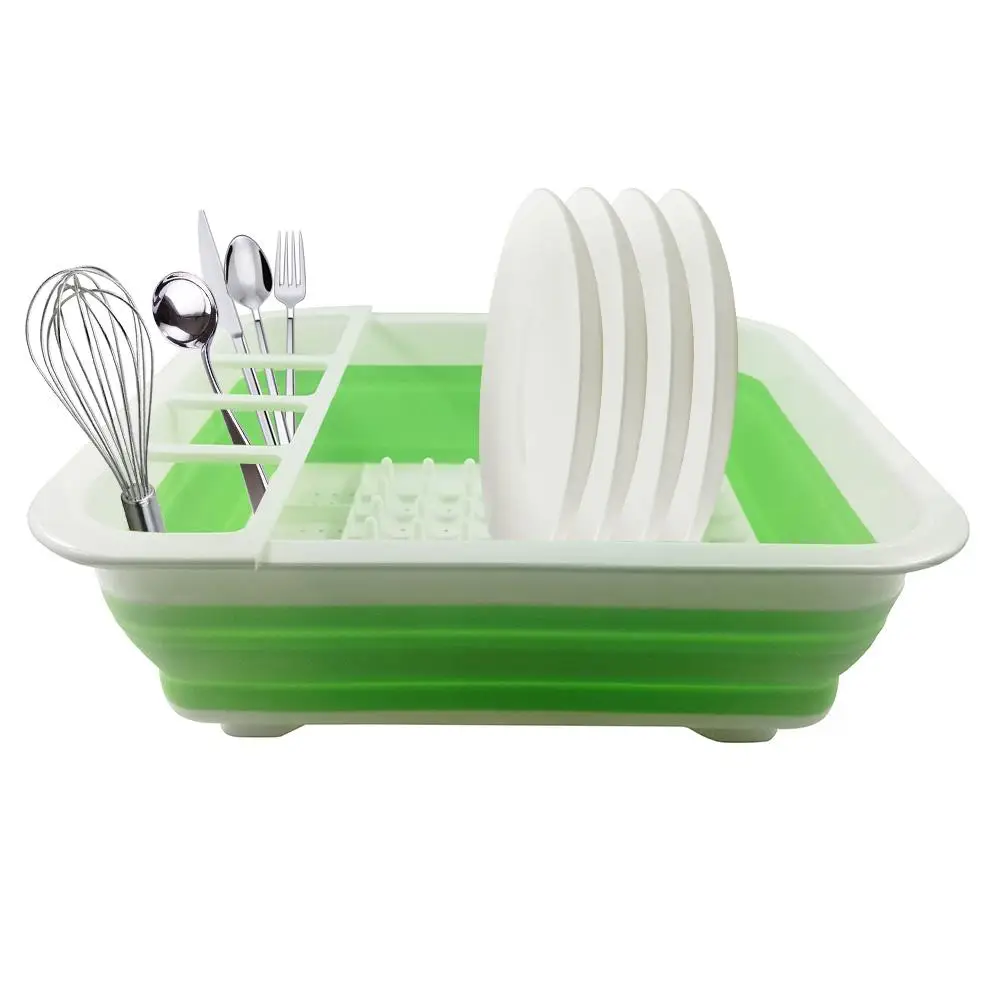 

House Hold Plastic Folding Kitchen Drain Rack Dish Rack Cutlery Storage Box Collapsible Dish Drainer Cutlery Stand Cup Holder