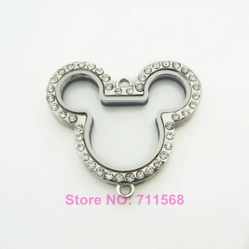 

48mm Crystal Mickey Floating Locket Pendant With Double Rings Glass And Magnetic Locket Jewelry Pendant 10PCS/Lot
