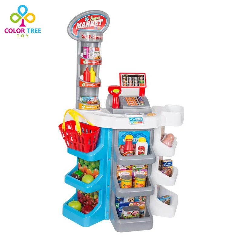 Children Simulation Toy Supermarket Grocery Shopping Basket with Cash