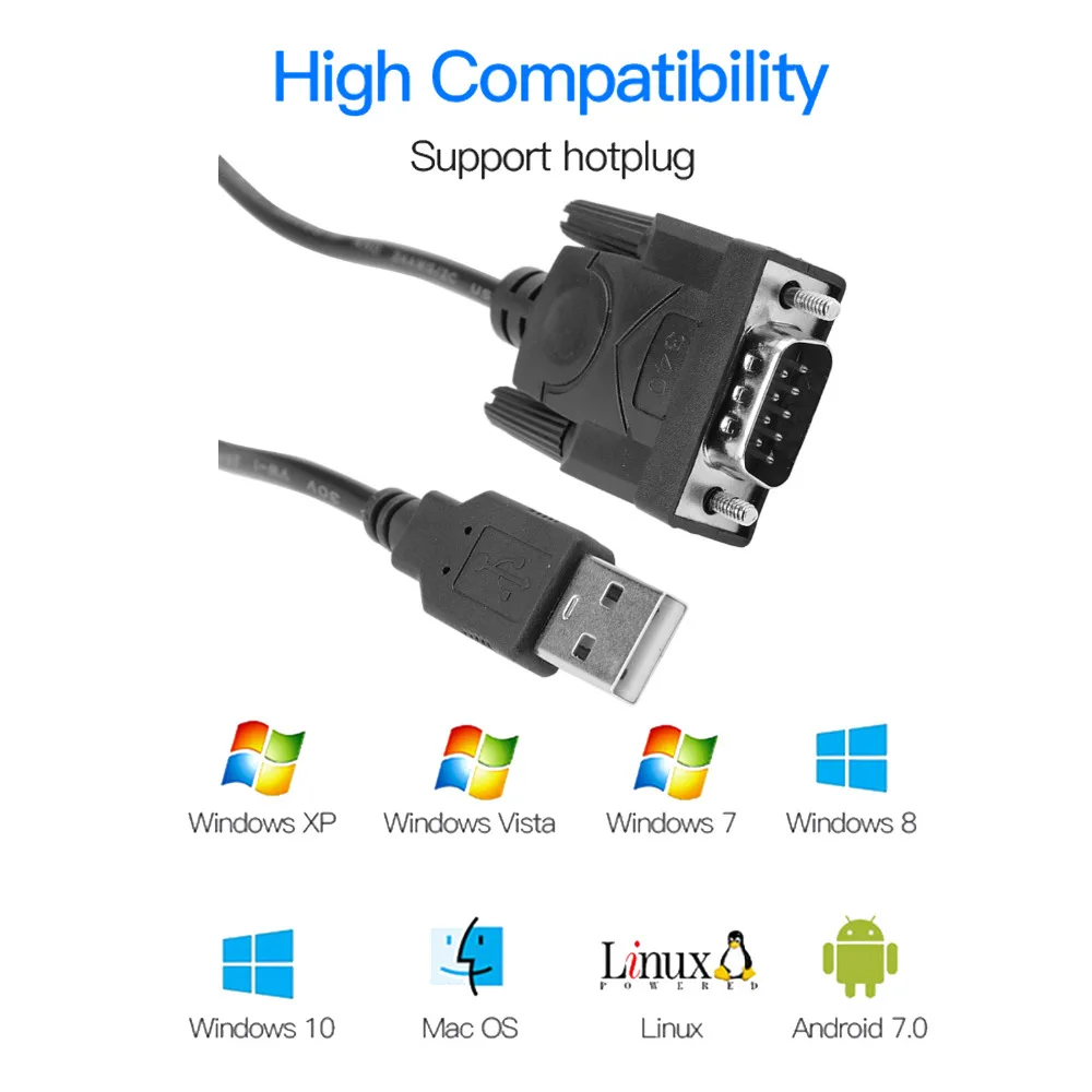 USB to RS232 DB9 Male Adapter 9-pin Serial Cable /& Driver CD Support Win 7//8//10