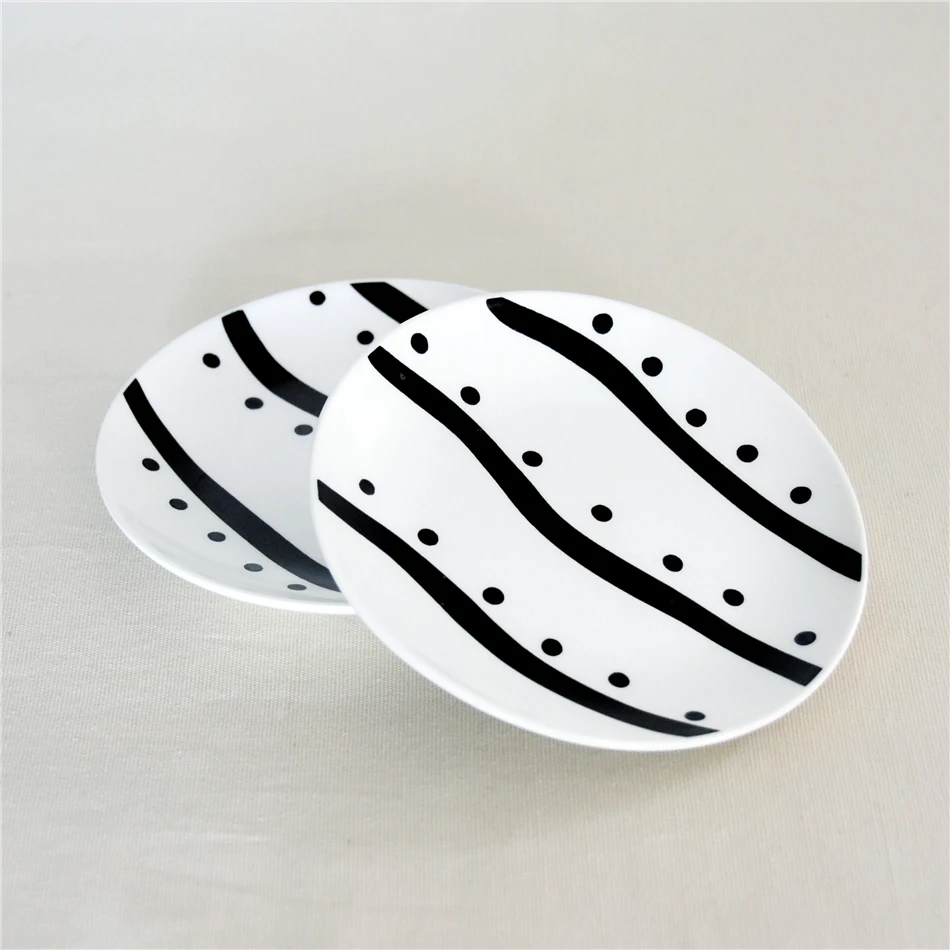 Special wave pattern, dessert dish, black and white dessert dish, 5