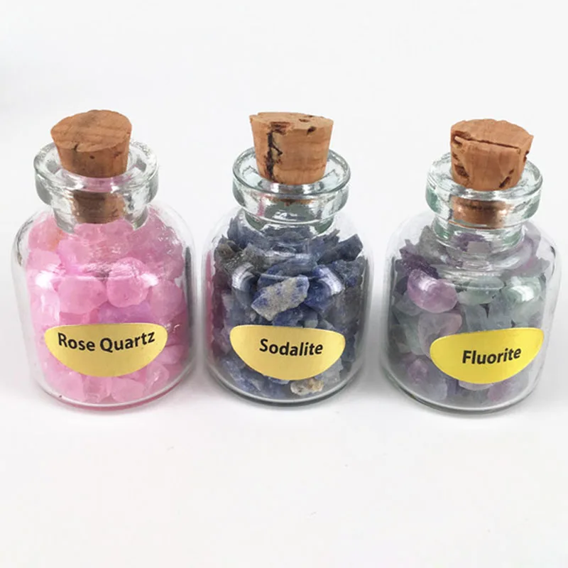 Mini 9 Bottles Natural Gemstone Chips Crystal Healing Tumbled Reiki Stones