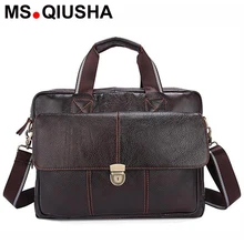 MS.QIUSHA Genuine Leather bag men messenger bags vintage briefcase cowhide crossbody business shoulder bag casual lock handbags