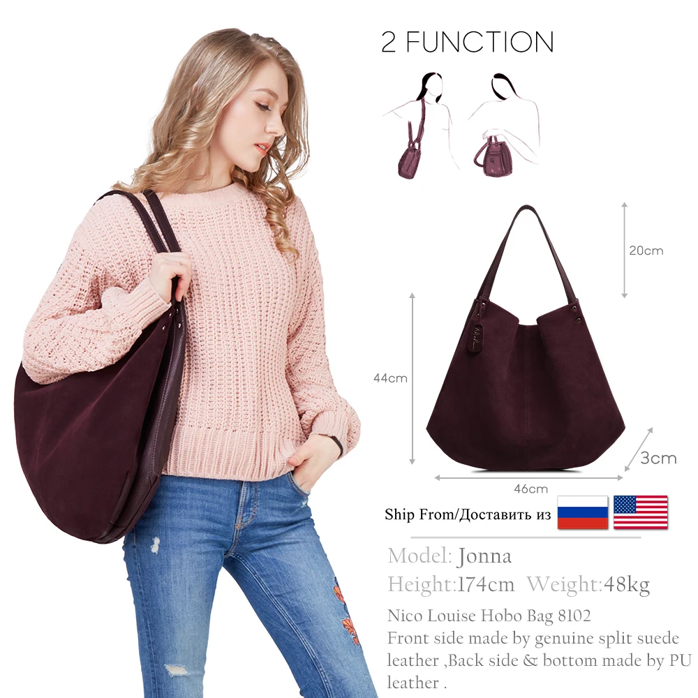 Kopen Nieuwe Vrouwen Real Split Suede Lederen Hobos Bag Designer Vrouwelijke Leisure Grote Schoudertassen Effen Kleur Reizen Toevallige Handtas