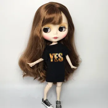 

1PCS Fashion Blyth Doll Clothes Black T-shirt Letter Clothing for pullip Blyth Momoko, obistu licca 1/6 doll clothes for barbie