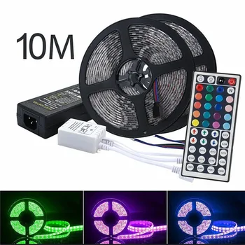 

10M 5M 5050 RGB LED strip light non waterproof led light 10M flexible rgb diode led tape set+Remote Control+Power Adapter 60leds