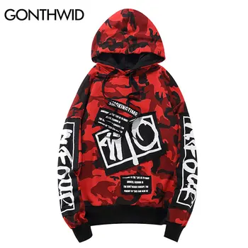 

2019 Camouflage Patch Hoodies Mens Autmn Designs Camo Printed Sleeve Pullover Sweatshirts Male Hip Hop Loose Streetwear