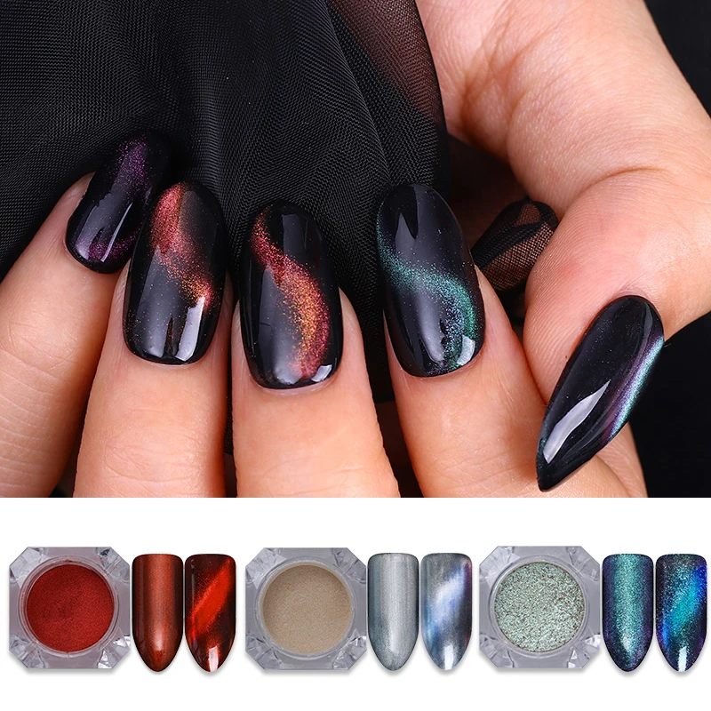 

3 Boxes Cat Eye Magnetic 3D Nail Powder Set Mirror Pearl Paillette Manicure Nail Art Pigment Dust Decoration Accessory