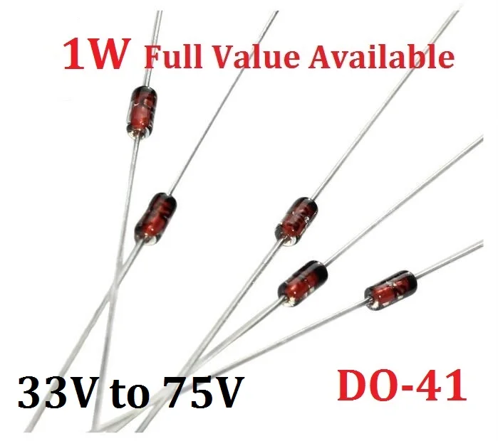 1 Вт, 50 шт в наборе, IN4752A/33 V 1N4753A/Е-байка 36В 1N4754A/39 v 1N4755A/43V 1N4756A/47V 1N4757A/51V 1N4758A/56в 1N4759A/62V 1N4760A/68V 1N4761A/75В